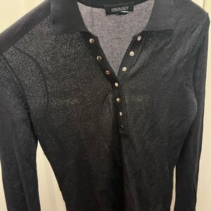Sheer Black Long Sleeve Polo Shirt